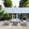 Garden Patio Furniture Outdoor Sofa and Coffee Tables Set Backyard Rattan Frame Garden Sofa Set