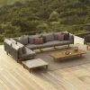 Luxury Outdoor Garden Furniture Aluminum and Teak Wood Sofa Set with Fabric for Patio Hotels Beaches Courtyards