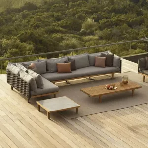 Luxury Outdoor Garden Furniture Aluminum and Teak Wood Sofa Set with Fabric for Patio Hotels Beaches Courtyards