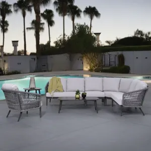 Hot Sale Modern Hotel Aluminum Metal Frame Outdoor Sofa Garden Furniture Set Luxury Woven Rope with Rattan Wicker Metal for Park