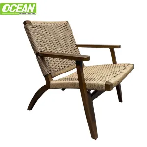 Hotel Ash Wood Outdoor Garden Rattan Chair Set for Restaurant Cafe Villa Balcony Rooftop Courtyard Fresh Bistro Kraft Paper Cord
