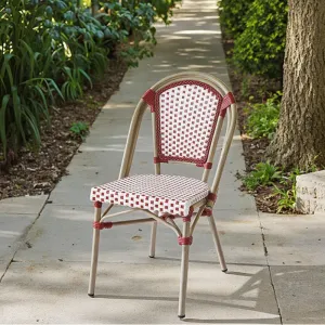 Hotel French Bistro Leisure Garden Aluminum Outdoor Rattan Chair Set Stackable Dining Chair Restaurant Bamboo Outdoor Furniture