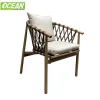 Hotel Teak Outdoor Garden Rattan Chair Set for Restaurant Cafe Villa Balcony Rooftop Pool Courtyard Fresh Bistro Brown Rope