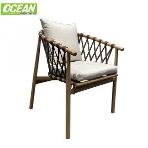 Hotel Teak Outdoor Garden Rattan Chair Set for Restaurant Cafe Villa Balcony Rooftop Pool Courtyard Fresh Bistro Brown Rope