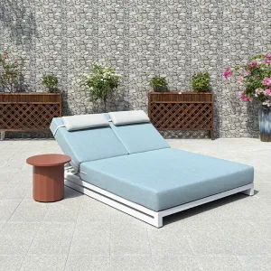 Luxury Aluminum Outdoor Garden Double Sun Lounger for Hotels Swimming Pool for Sunbathing Beach Lounger Sky Blue