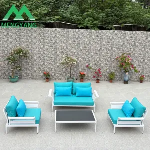 Luxury Aluminum Outdoor Garden Furniture Modular Sofa Set Hotel Furniture Set for Villa Balcony Outdoor Furniture Set Sky Blue