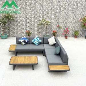 Luxury Aluminum Teak Outdoor Garden Furniture Modular Sofa Set Hotel Furniture Set for Villa Balcony Outdoor Furniture Set