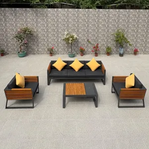 Luxury Aluminum Teak Outdoor Patio Garden Furniture Modular Sofa Hotel Furniture Outdoor Furniture Set for Hotel Villa Terrace