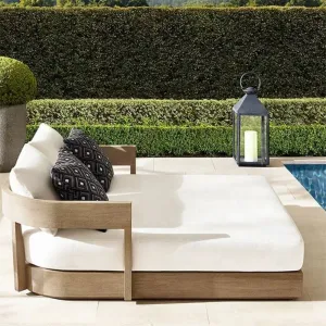 Luxury Garden Teak Outdoor Sun Chaise Lounger Sunbed with Aluminum Frame for Beach Courtyard Swimming Pool for Hotels Villas