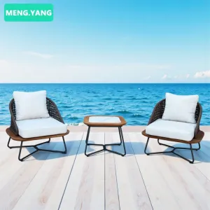 Luxury Modern Patio Aluminum Leisure Single Sofa Furniture Outdoor Garden Teak Wood Rope Table and Chairs Set for Balcony