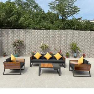 Luxury Modular Outdoor Patio Garden Furniture Set Teak Wood Aluminium Frame Sofa for Hotels Villas Terraces