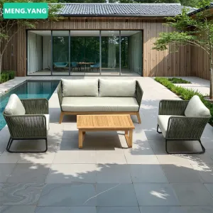 Luxury Outdoor Furniture Solid Wood Furniture Resort Rope Weaving Teak Wood Sofa