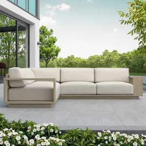 Luxury Outdoor Garden Furniture Large L-Shaped Teak Wood Sectional Sofa Set for Hotels Patio Outdoor
