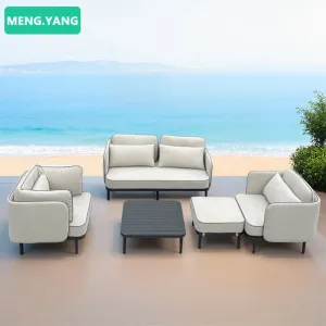 Luxury Villa Garden Furniture White Lounge Waterproof Fabric Outdoor Couch Patio Aluminum Multi Seater Sectional Sofa Set