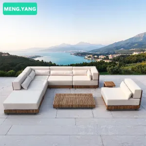 Luxury 4-Seater Outdoor Furniture Garden Sofa Set Teak Wood Couch and Table Garden Sets for Villa Hotel