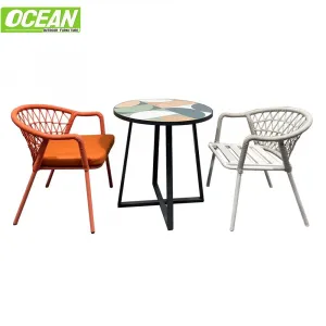 Modern Hotel Teak Outdoor Garden Rattan Chair Set Aluminum Dining Restaurant Cafe Villa Balcony Rooftop Pool Courtyard Pool Deck