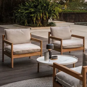 Modern Luxury Teak Rope Sofa Set Customized Outdoor Furniture for Villa Hotel Weather Resistant Rattan Wood for Courtyard Hall