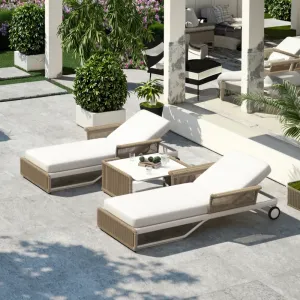 Modern Outdoor Daybed Patio Sun Lounge Chair with PE Rattan Wicker Aluminum Frame for Hotels Parks Courtyards Villas Gardens