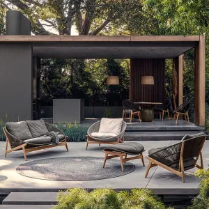 Modern Outdoor FurnitureLeisure Teak Sofa Chair Set Waterproof Solid Wood Terrace Tea Table for Garden Villa for Outdoor Space