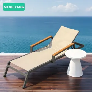 Modern Outdoor Garden Sun Bed Patio Furniture Aluminium Teak Armrest Sun Loungers Swimming Pool Lounge Chaise