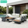 Modern Outdoor Teak Couch Set Garden Waterproof Furniture Aluminum Sectional Sofa with Adjustable Seat Cushions for Villa Patio