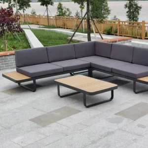 Modern Outdoor Teak Wood Garden Sofa Set Aluminum Patio Bench Furniture for Hotels and Leisure Villa