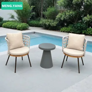 Modern Style Design Outdoor Garden Patio Furniture Hotel Restaurant Teak Wood Rattan Weaving Chair and Table Sets With Cushion