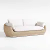 Modern Style Three-Seater Outdoor Furniture Long Rattan Sofa Set New Model Rattan with Wood for Hotels Patios Gardens