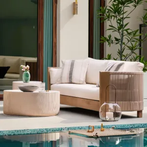 Modern Two-Seater Garden Teak Outdoor Sofa Set Rattan Aluminum for Hotel Villa Park Patio Dining Outdoor Furniture