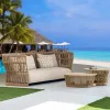 Outdoor Aluminum Frame Wicker Furniture Set Garden Living Leisure Sofa with Rope Linen Cushions for Patio or Hotel