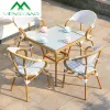 Outdoor Rattan Bistro Restaurant Terrace Furniture French Style Outdoor Dining Table Chairs Garden Bistro Chair