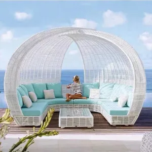 Patio Conversation Chaise Garden Wicker Bird Cage Outdoor Rattan Beach Round Bed Lounge Garden Outdoor Furniture Set