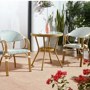 Patio Stackable Wicker Bistro Chair Vintage Outdoor Restaurant Wedding French Garden Cafe Dining Chair and Table Set for Hotel