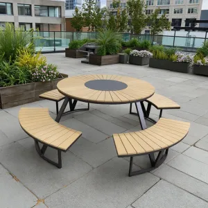 Plastic Wood Space Saving Garden Outdoor Round Bench Events Picnic Dining Set Library Table and Chair Garden Outdoor Furniture S