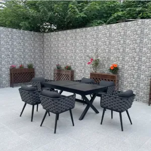 Restaurant Arm Chair Patio Aluminum Dining Extensional Table Furniture Garden Rope Outdoor