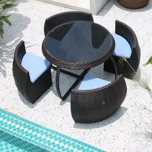 Round Garden Waterpoof Durable Rope Rattan Wicker Restaurant Dining Villa Outdoor Tables and Chairs Set Patio Furniture