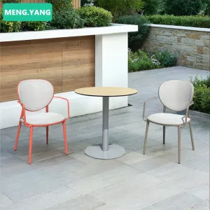 Simple Outdoor Villa Patio Restaurant Furniture Dinner Stackable Chair Aluminum Waterproof Fabric Garden Table and Armchair Sets