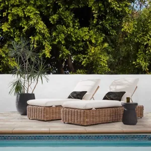 Villa Beach Poolside Adjustable Back Rattan Sun Lounger Bed Portable Outdoor Furniture Aluminum Frame Leisure Sun Recliner