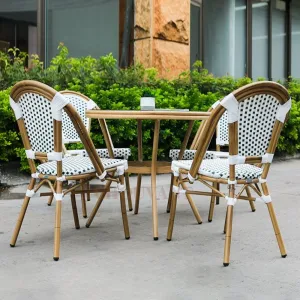Wholesale French Style PE Rattan Bistro Chair Restaurant Dining Table and Chair Waterproof Outside Wicker Rattan Chairs