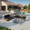 Adjustable Outdoor L-Shaped Teak Aluminum Garden Sofa Set Comfortable Durable for Patio Poolside for Courtyards Living Rooms