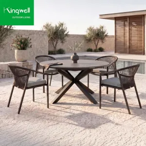 All Weather Garden Furniture Dining Set Villa Outdoor Dining Set Rope Aluminum Table and 6 Chairs for Outdoor Patio