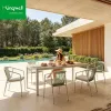 All Weather Modern Outdoor Furniture Aluminum Rope Garden Dining Table Stackable 6 Chairs for Hotel Living Room Courtyard