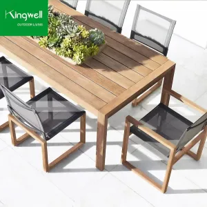All Weather Modern Teak Wood Outdoor Dining Table and Teslin Chairs for Hotel Park Restaurant Dining Rooms