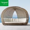 All-Weather PE Plastic Rattan Round Daybed Outdoor Garden Patio Wicker Sunbed Lounger for Pool Hotel Use Durable Metal Material