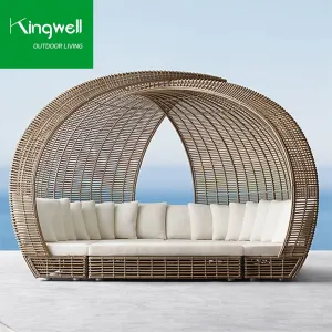 All-Weather PE Plastic Rattan Round Daybed Outdoor Garden Patio Wicker Sunbed Lounger for Pool Hotel Use Durable Metal Material
