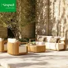 All-Weather Premium Teak Wood Modern Garden Sofa Set with Waterproof Quick-Dry Cushions for Living Room Outdoor Use