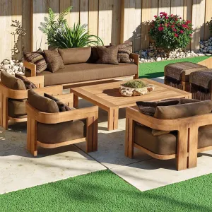 All Weather Solid Wood Furniture Outdoor Leisure Comfortable Durable Teak Wood Sofa with Cushion for Hotel Villa Patio Balcony