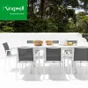 Aluminium Outdoor Hotel Furniture 8 Piece Black Outdoor Dining Furniture Set Fabric Patio Table and Chair Set