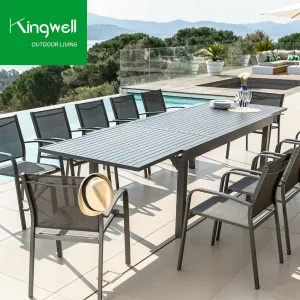 Aluminum Outdoor Dining Set Durable Extendable 8-12 Seat UV Weather Resistant Garden Table Chair for Courtyard Restaurant
