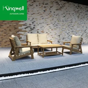 Aluminum Outdoor Leisure Furniture Set Wood Color Adirondack Sofa Coffee Table for Apartment Courtyard Balcony Park Hotel Use